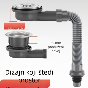 Set odvoda kuhinje od ABS-a i nehrđajućeg čelika, model bočni kratki sifon