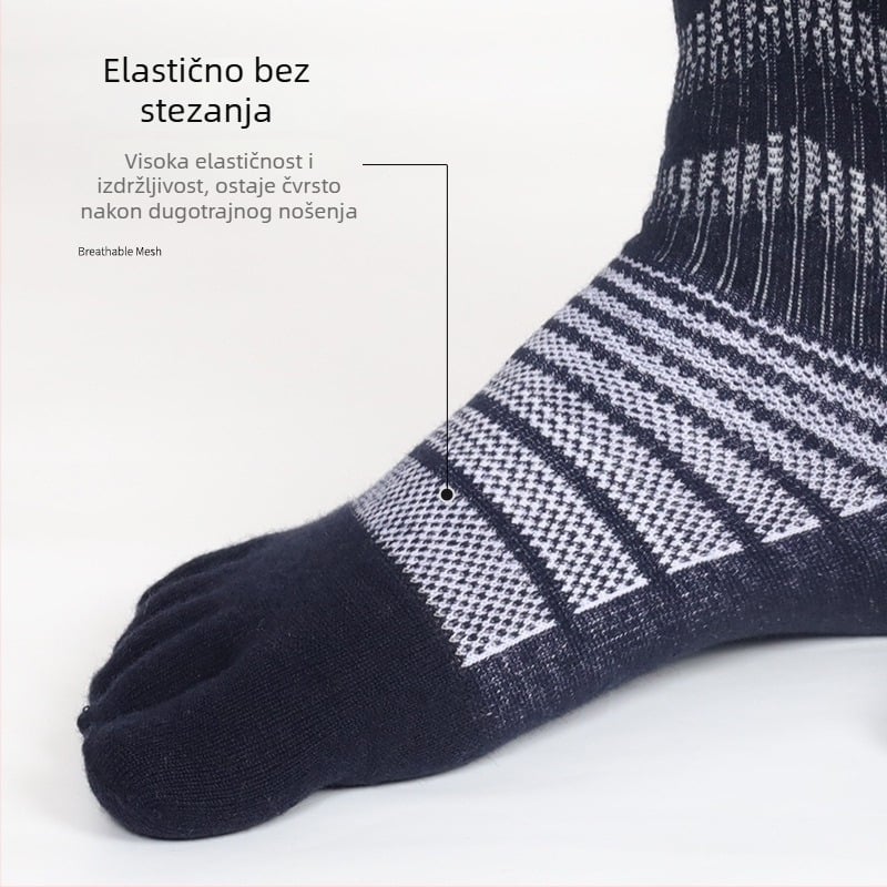 Vunene čarape s pet prstiju, debele, srednje dužine, Unisex (30-50% vuna, visoki tubus, 168 igala)