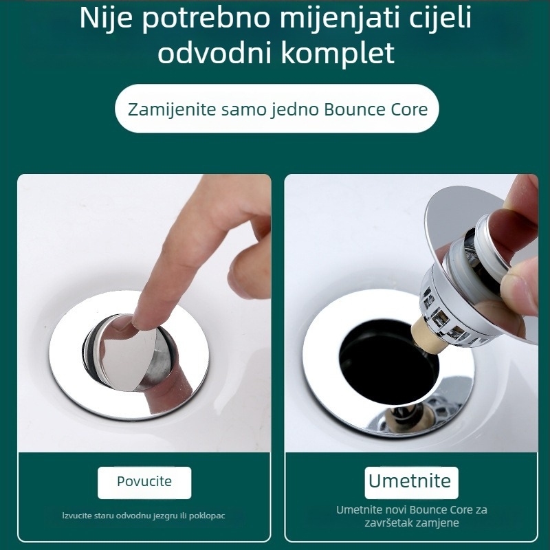 Bounce Core za umivaonik – ABS, Push-Type odvod, antimiris, univerzalna kompatibilnost s downcomerom, LC brand, Stil: Light Luxury