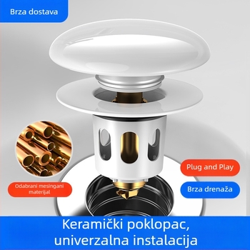Keramički odvodi za umivaonik s pop-up mehanizmom, univerzalni flip poklopac, S-oblik, pritisni tip, moderan minimalistički stil, model 13