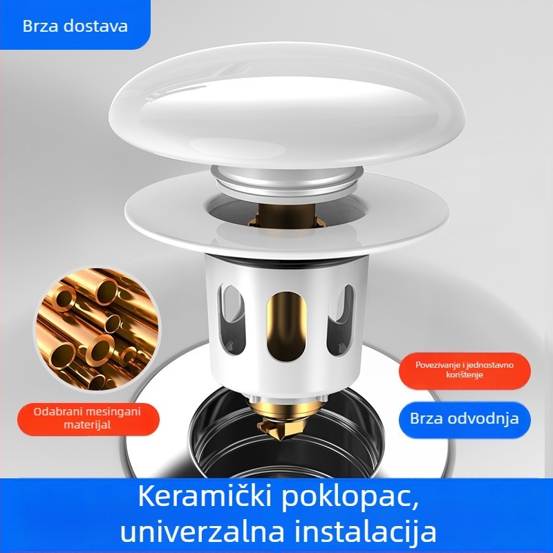 Keramički odvodi za umivaonik s pop-up mehanizmom, univerzalni flip poklopac, S-oblik, pritisni tip, moderan minimalistički stil, model 13