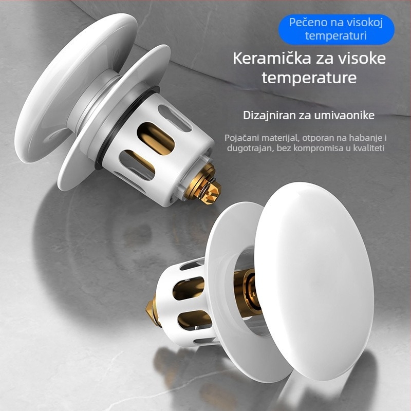 Keramički odvodi za umivaonik s pop-up mehanizmom, univerzalni flip poklopac, S-oblik, pritisni tip, moderan minimalistički stil, model 13