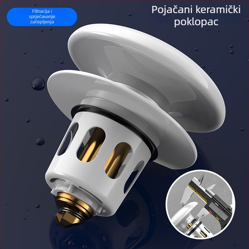 Keramički odvodi za umivaonik s pop-up mehanizmom, univerzalni flip poklopac, S-oblik, pritisni tip, moderan minimalistički stil, model 13