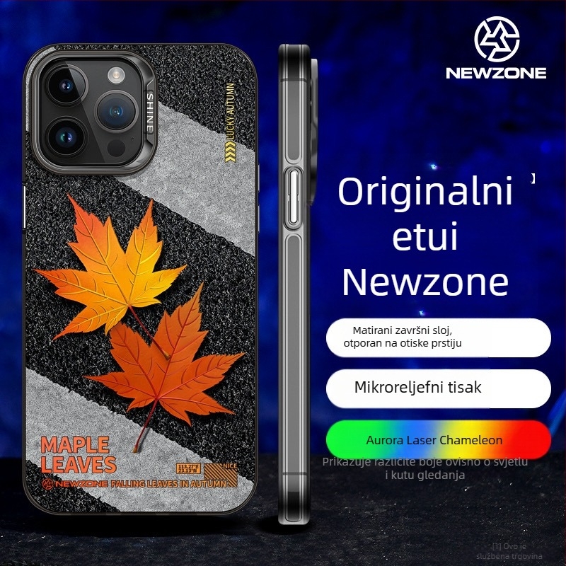 Etui za iPhone 14 Pro Max, tvrdi kućište, akril, oslikani dizajn javorovog lista i jabuke, zaštita od pada