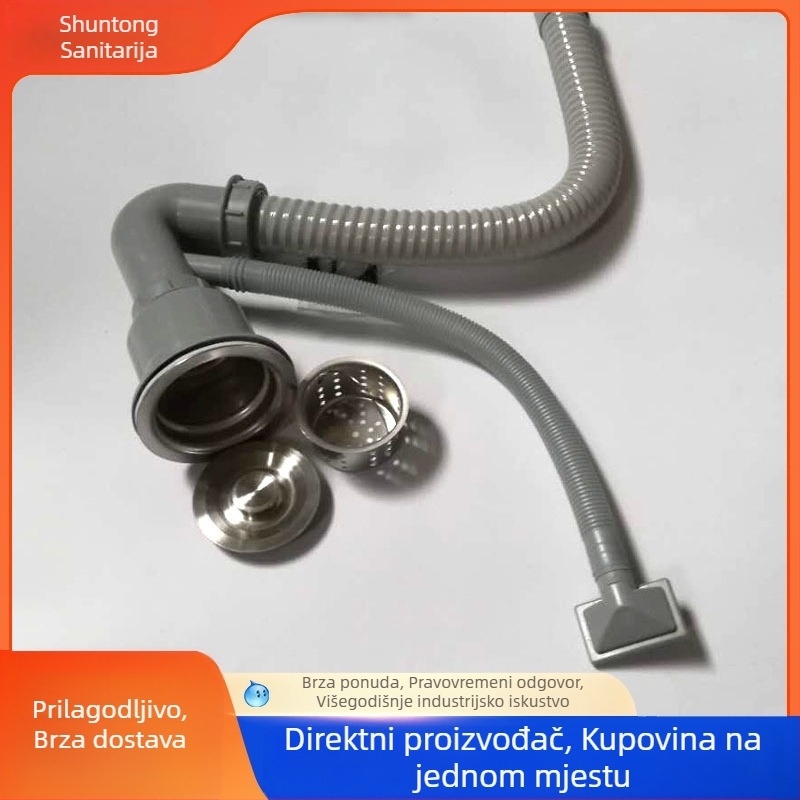Odvod za sudoper s jednim koritom, S-oblika, cijev od čelične žice, moderan minimalistički stil, mogućnost prilagodbe