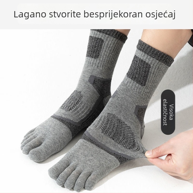 Muške čarape s pet prstiju od pamuka, antibakterijske i deodorirajuće, upijaju znoj i prozračne, do srednjeg lista, za sve sezone
