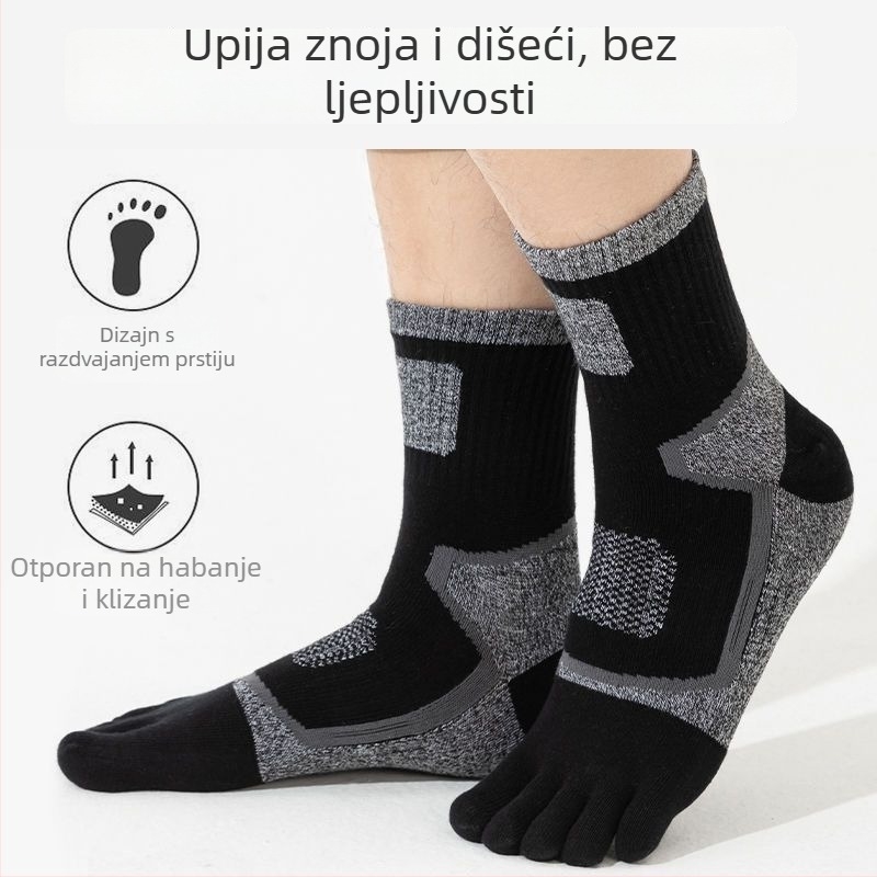 Muške čarape s pet prstiju od pamuka, antibakterijske i deodorirajuće, upijaju znoj i prozračne, do srednjeg lista, za sve sezone