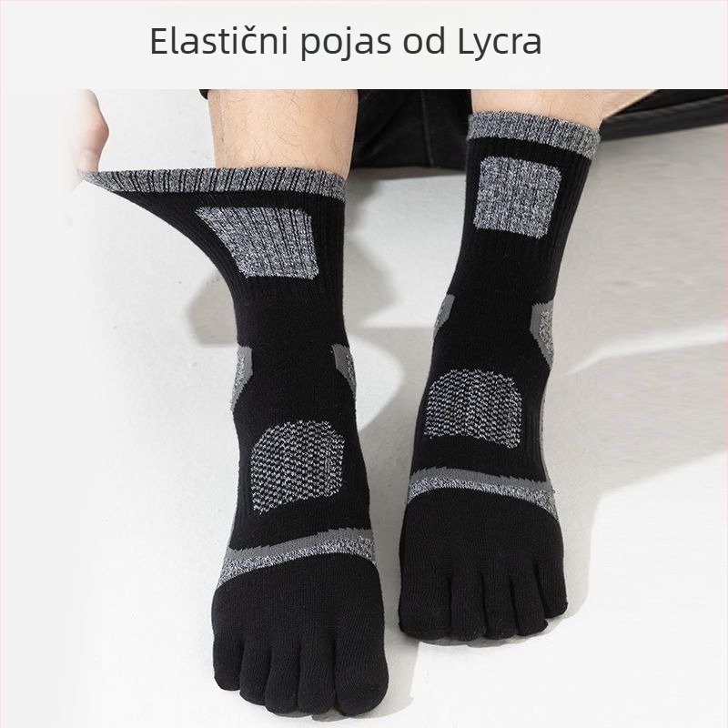 Muške čarape s pet prstiju od pamuka, antibakterijske i deodorirajuće, upijaju znoj i prozračne, do srednjeg lista, za sve sezone