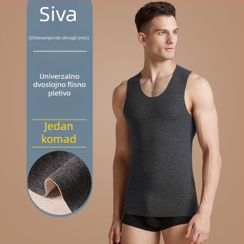 Unisex poliester termalni prsluk s baršunastim podom, debljina 251–300 g/m², okrugli izrez, preko glave