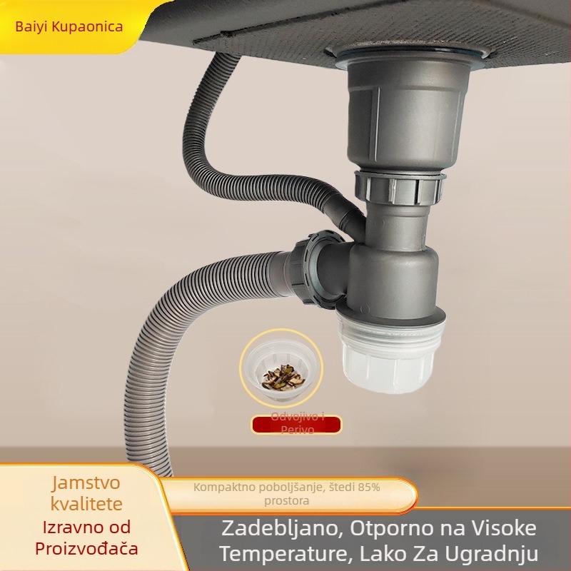 Nehrđajući čelični odvod za jednosloknu sudoperu s procesorom protiv mirisa i poklopcem protiv mirisa — XSQ-00135, Swimming blue spring, moderan minimalistički dizajn
