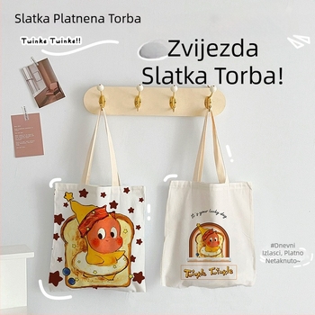Platnena torba za rame s džepom za telefon i laptop, vertikalni kvadratni oblik, mladi kampus stil, dvostruke naramenice