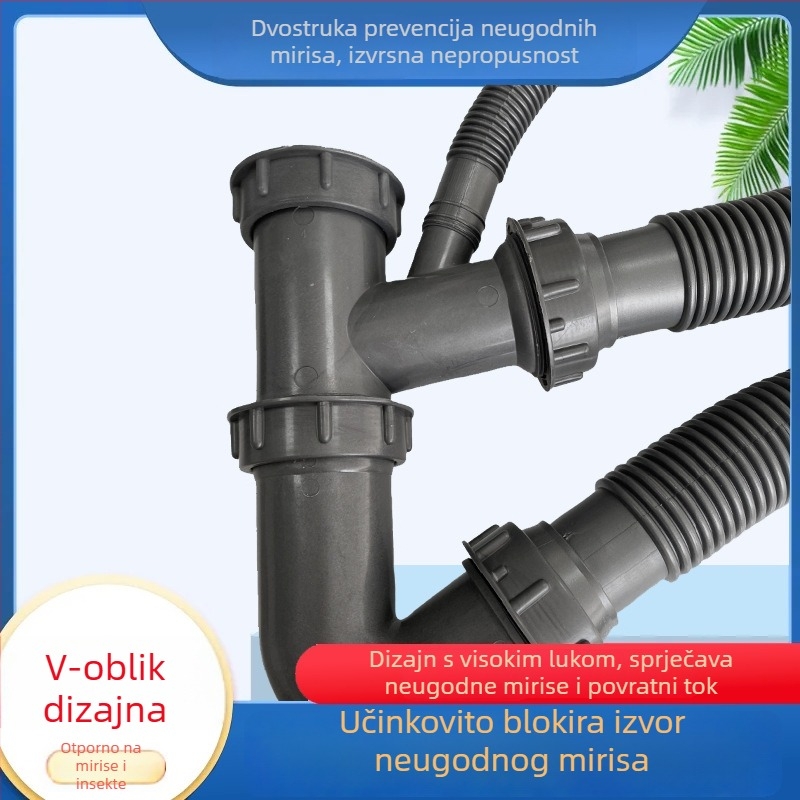 Set odvoda za dvostruku sudoper – PP materijal, oblik S, povlačni tip, Model: 50, HX-6258