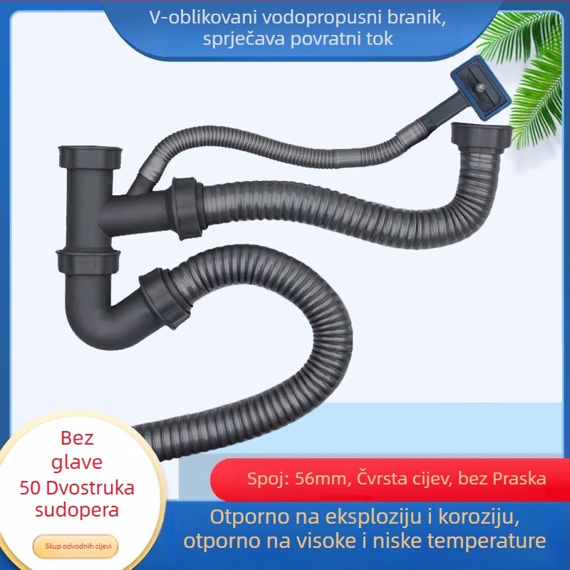 Set odvoda za dvostruku sudoper – PP materijal, oblik S, povlačni tip, Model: 50, HX-6258