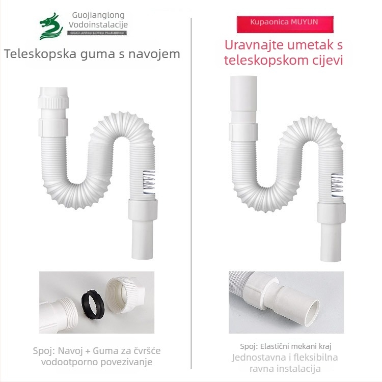 Cijev odvod za umivaonik – teleskopska, PE/PP materijal, Muyun marka, 0,2 kg