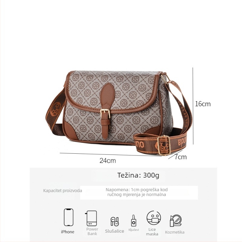 Ounuoda PVC crossbody torba – vodoravni kvadratni oblik, zatvaranje zatvaračem, skrivena džep s zatvaračem, poliester podstava