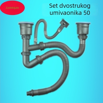 Set odvoda za dvostruku kuhinjsku sudoperu od nehrđajućeg čelika, model RQ50N, moderan stil