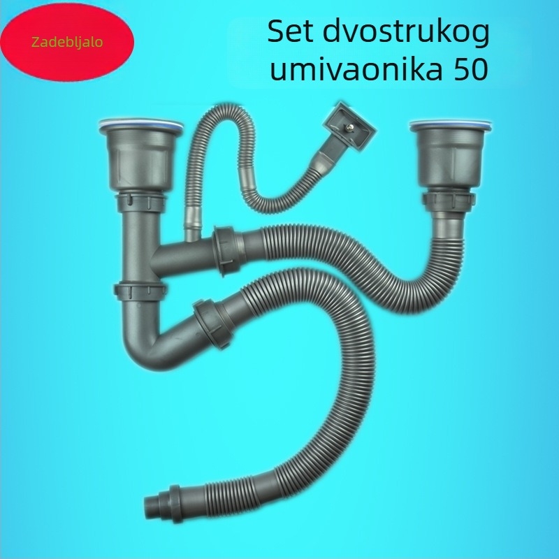 Set odvoda za dvostruku kuhinjsku sudoperu od nehrđajućeg čelika, model RQ50N, moderan stil