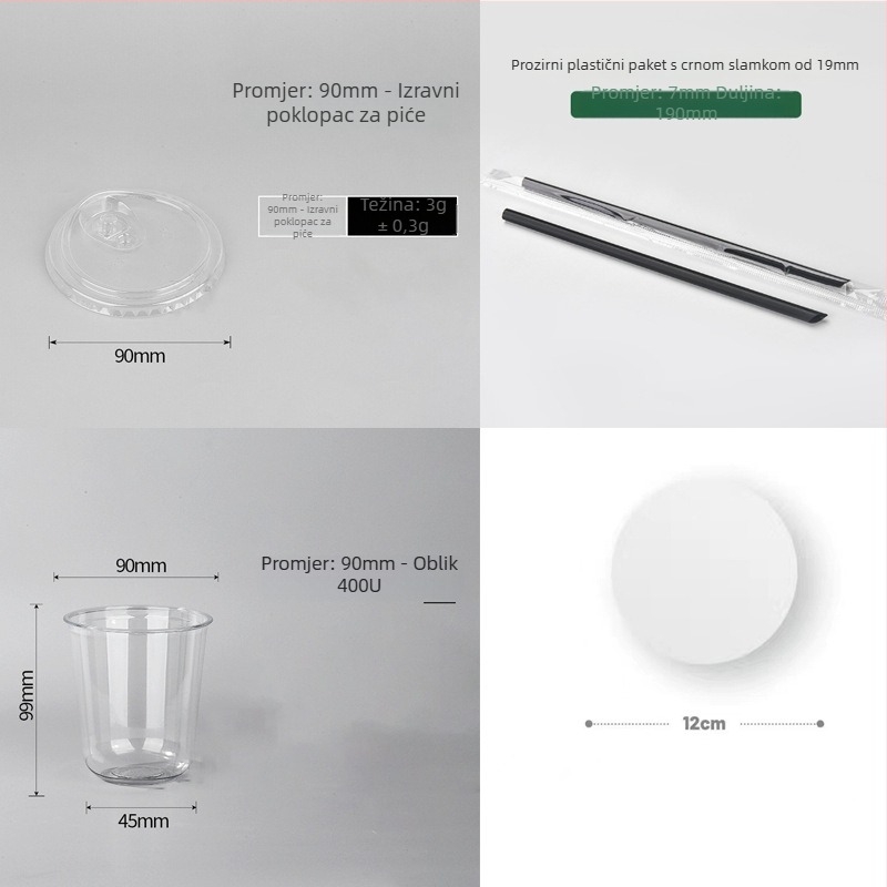 Jednokratna PET čaša s ravnim poklopcem, ovalni oblik, zapremina 301–400 ml, prilagodljiv tisak