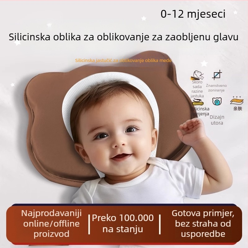 Jastuk za oblikovanje glave za bebe od memorijske pjene, korekcija oblika glave novorođenčadi — oblik medvjedića ili brazda