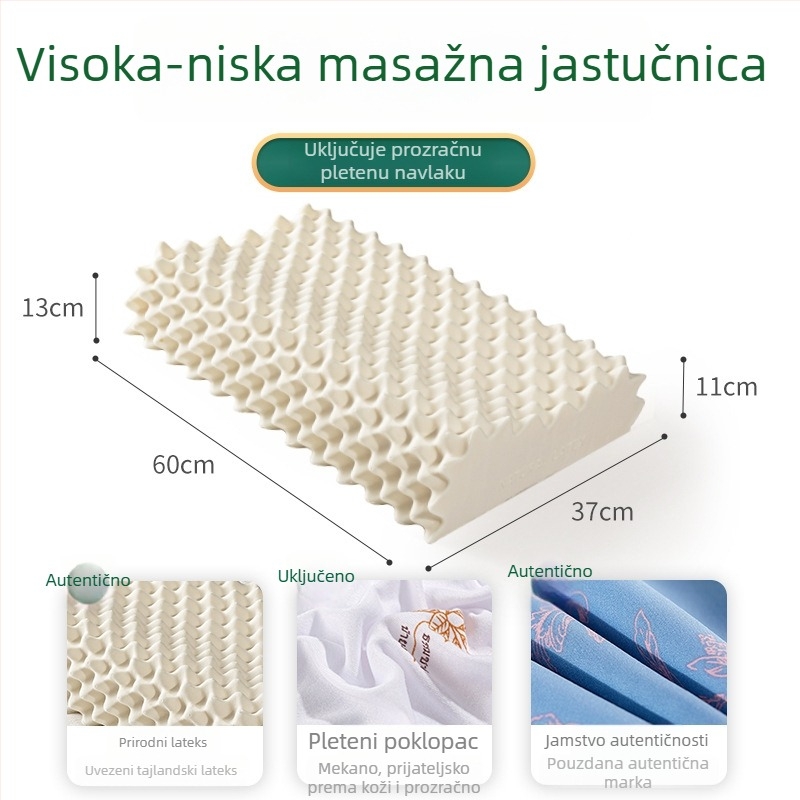 Royal Knight prirodniLatex jastuk, sadržaj lateksa 90%+, pravokutni oblik, težina 1,5–2 kg, pletena tkanina