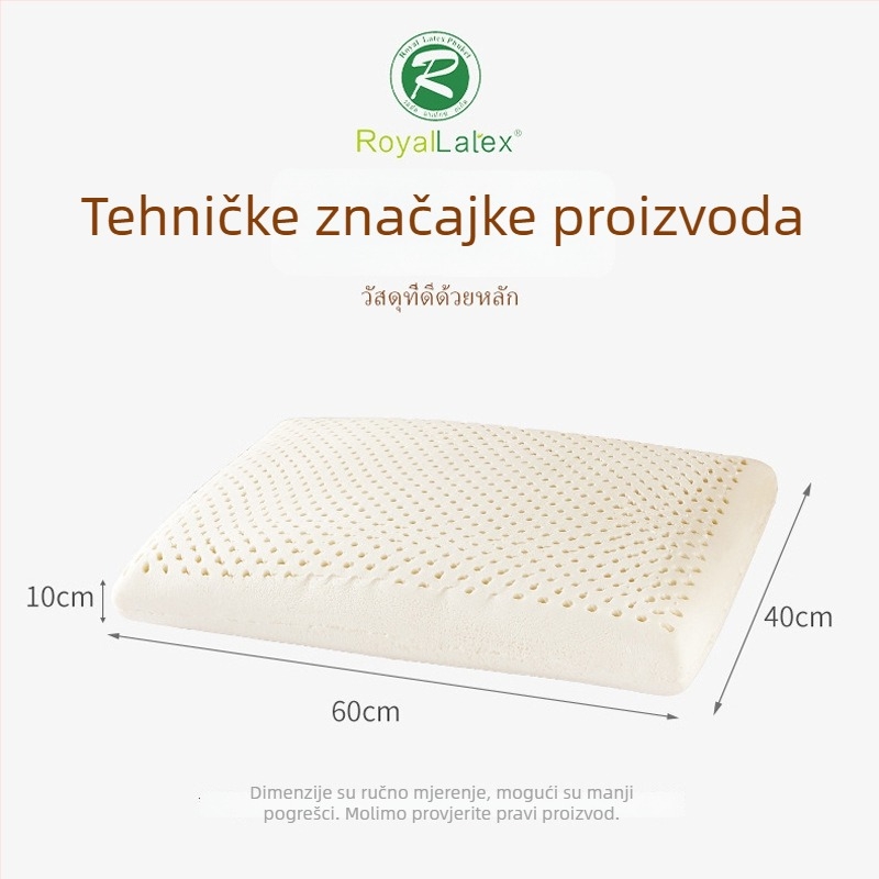 Royal Knight prirodniLatex jastuk, sadržaj lateksa 90%+, pravokutni oblik, težina 1,5–2 kg, pletena tkanina
