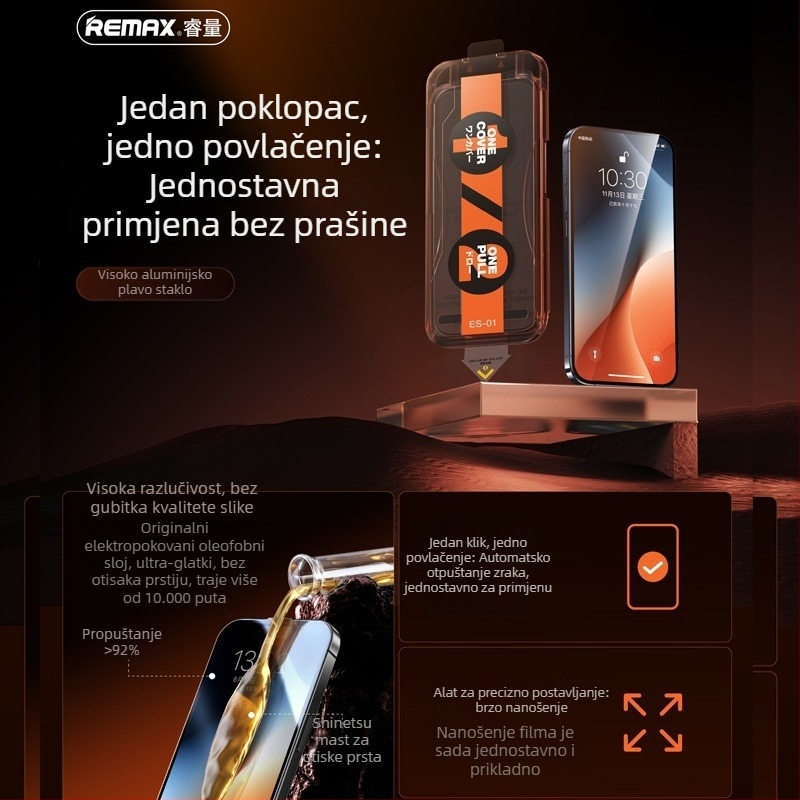 Remax stakleni zaštitnik zaslona, prednji, Es-01/Es-02, HD jasnoća, za iPhone