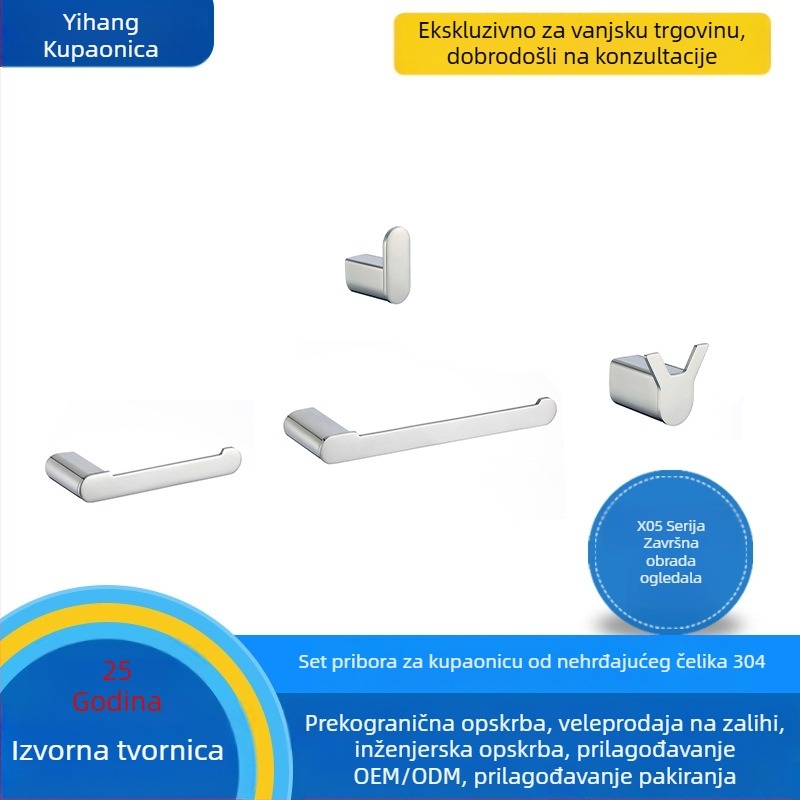 Pet dijelni set držača za ručnike od 304 nehrđajućeg čelika, kromirana površina, moderni minimalistički stil za kupaonicu