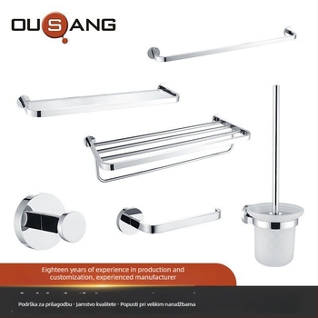 Set kupaonskih dodataka od 304 nehrđajućeg čelika sa brušenim završetkom, moderni minimalistički stil, šesto-dijelni set: držač toaletnog papira, skladišni nosač, četka za zahod