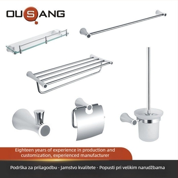 Set kupaonskih dodataka od 304 nehrđajućeg čelika sa brušenim završetkom, moderni minimalistički stil, šesto-dijelni set: držač toaletnog papira, skladišni nosač, četka za zahod