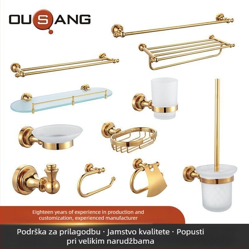 Set kupaonskih dodataka od 304 nehrđajućeg čelika sa brušenim završetkom, moderni minimalistički stil, šesto-dijelni set: držač toaletnog papira, skladišni nosač, četka za zahod