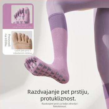 Pamukaste čarape s pet prstiju za jogu, kompresija potkoljenice, protuklizne, upijaju znoj, srednje dužine
