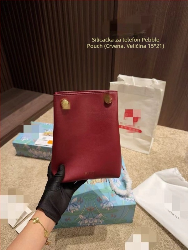 Torba za mobitel od prave kože s zatvaranjem na povlačenje, uspravni kvadratni oblik, flanelna podstava