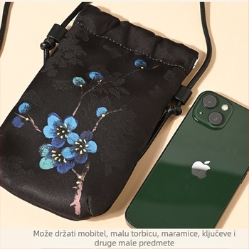 Torba za mobitel, vertikalni kvadratni oblik, poliester materijal, unutarnji ID džep, vanjski otvoreni džep, nacionalni trend