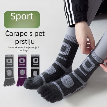 Ženske čarape s pet prstiju od pamuka; 80–90% pamuka; protivklizne, upijaju znoj, otporne na habanje; srednje dužine; bezšivne