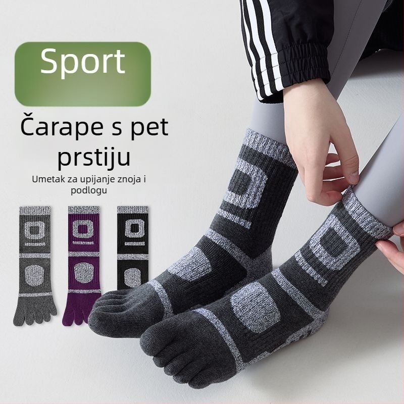Ženske čarape s pet prstiju od pamuka; 80–90% pamuka; protivklizne, upijaju znoj, otporne na habanje; srednje dužine; bezšivne