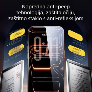 Pingsheng Anti-Spy kaljeno staklo za prednju zaštitu zaslona iPhone 15–17 – HD, cijeli zaslon