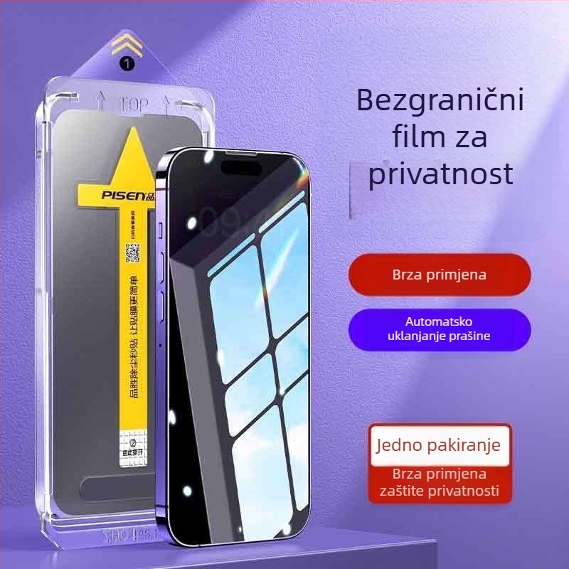 Pingsheng Anti-Spy kaljeno staklo za prednju zaštitu zaslona iPhone 15–17 – HD, cijeli zaslon