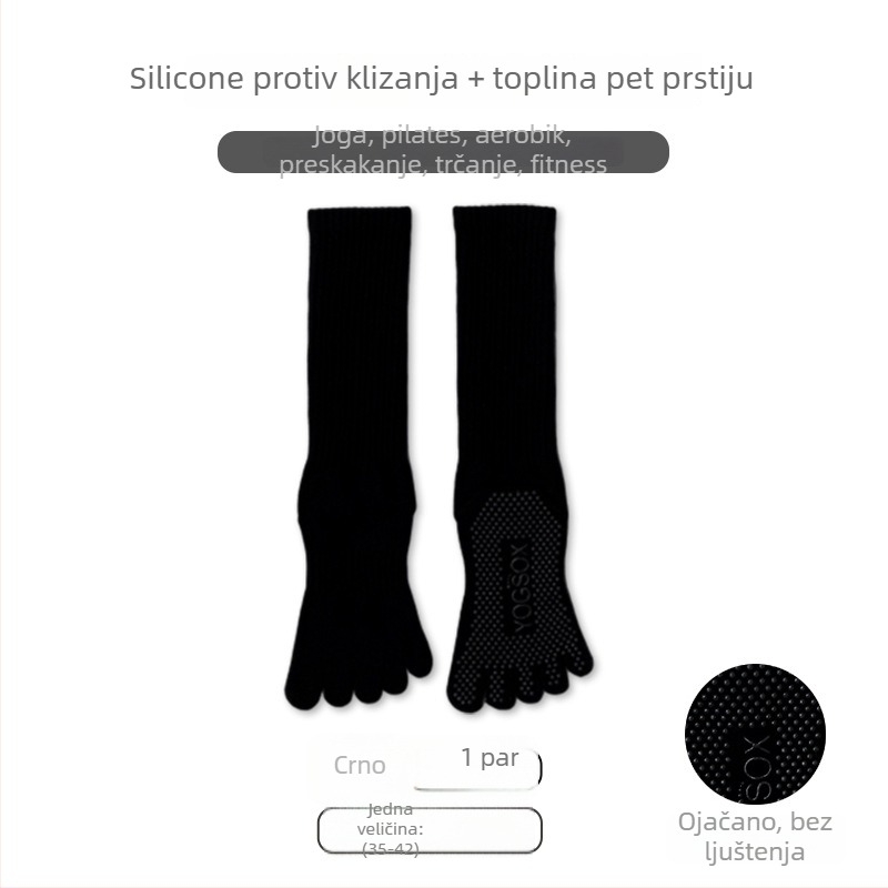 Petprstne čarape za pilates i jogu s dugim potkoljenicama, 100% pamuk, protuklizne, upijanje znoja, bešavne prste, sportske