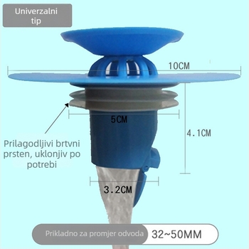Odvodni čep za sudoperu i pod s zaštitom od insekata, mirisa i prelijevanja | silikonsko jezgro; materijali: TPR/PP/ABS; marka Shengrong