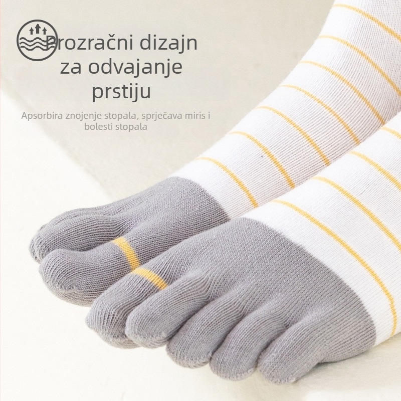 Ženske čarape s prstima, prugasti uzorak, srednje dužine, 70–80% pamuka, antibakterijske, upijaju znoj