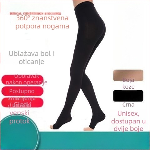 Ženske kompresivne hulahopke s otvorenim prstom za ublažavanje varikoznih vena, medicinski razred, Lycra/Spandex 30–50% sadržaj, sve sezone