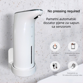 Dispenser pjene za dezinfekciju ruku sa senzorom, zidni, bez kontakta, PC+ABS, 315 g, moderan minimalistički dizajn