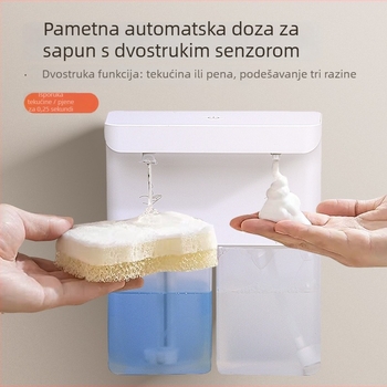 Automatski senzorni dozator tekućine za pranje posuđa i gel sapun, dvostruka glava, na zid, ABS, težina 592 g