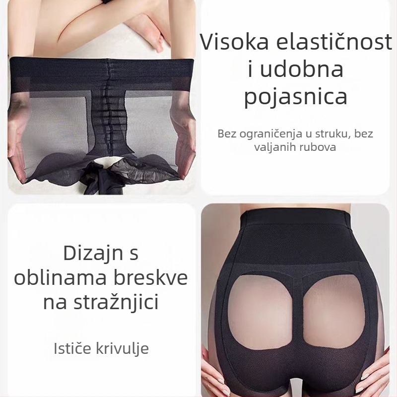 Ženske hulahopke visokog struka za podizanje stražnjice, ultra-tanke, jednobojni uzorak, 5D denier, najlon, puna duljina, baršunasti materijal