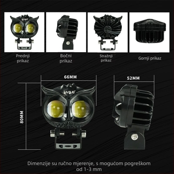 Motociklističko LED prednje svjetlo s visokim i nizkim snopom, 2000LM, 12-80V, IP67, aluminijska legura