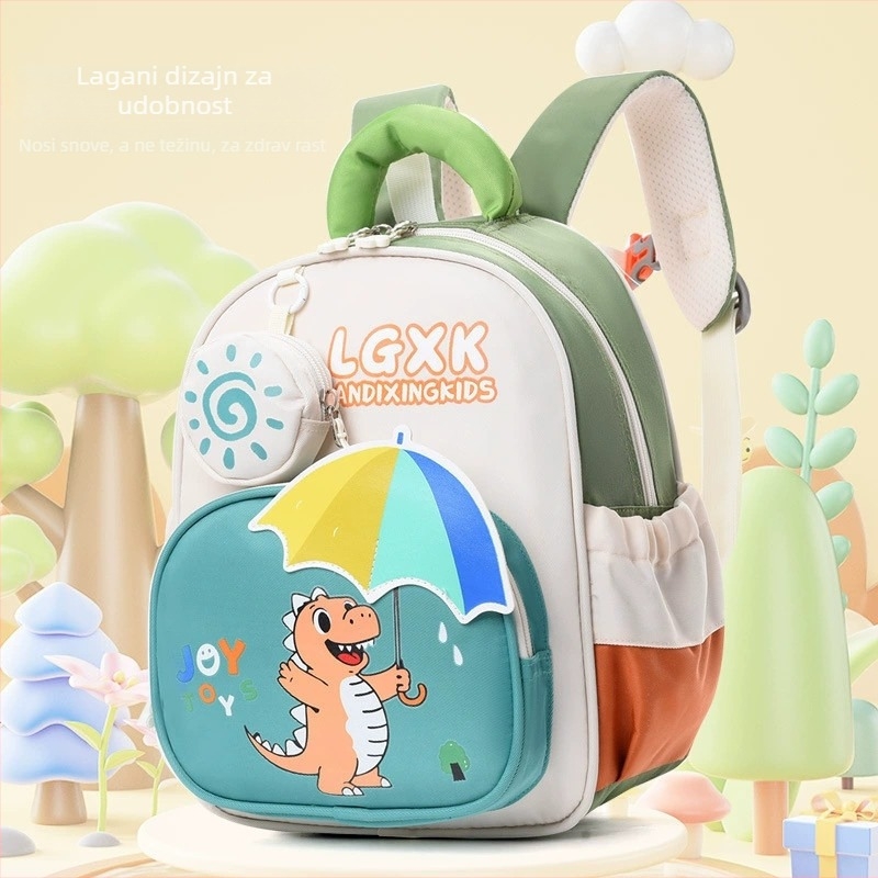 Ruksak za predškolu s dinosaurom - lagan, najlon, prozračan, vodootporan, naramenice s jastukom zraka