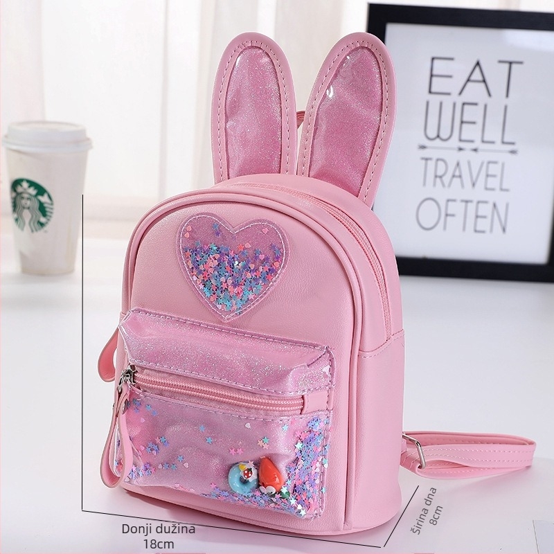 Dječji ruksak s perlicama i slatkim motivom zeca, PU koža, vodootporan, otporan na habanje, zakrivljene naramenice, za vrtić