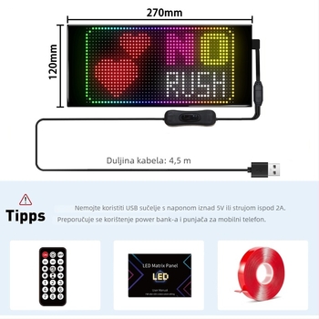 LED fleksibilni zaslon za automobil s APP Bluetooth reklamnim zaslonom, puna boja, inteligentna auto naljepnica, PC kućište, 32 serija LED HD fleksibilni panel, 10W, 5V, 2A, montaža na vrata ljepilom