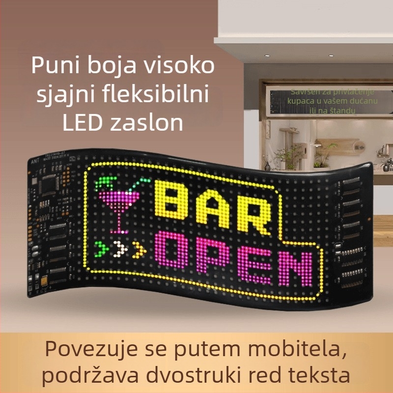 LED fleksibilni zaslon za automobil s APP Bluetooth reklamnim zaslonom, puna boja, inteligentna auto naljepnica, PC kućište, 32 serija LED HD fleksibilni panel, 10W, 5V, 2A, montaža na vrata ljepilom