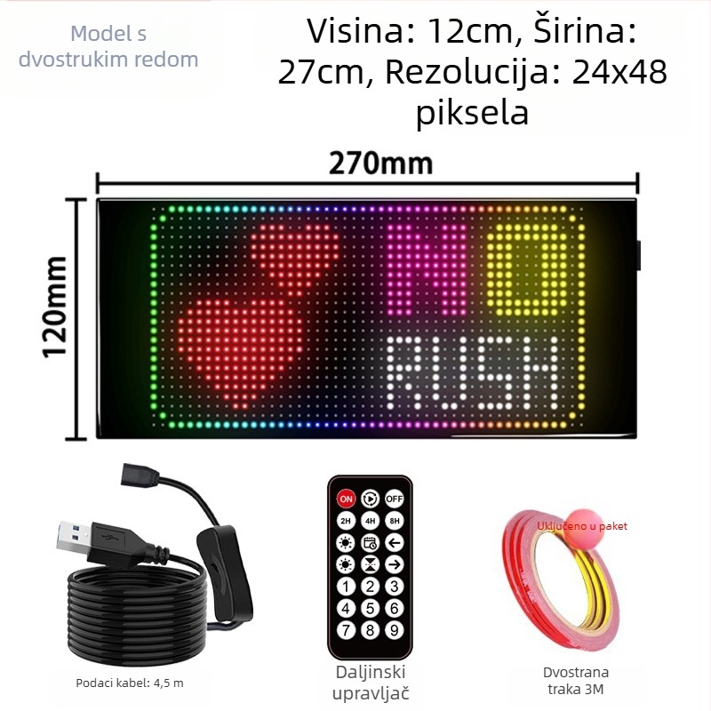 LED fleksibilni zaslon za automobil s APP Bluetooth reklamnim zaslonom, puna boja, inteligentna auto naljepnica, PC kućište, 32 serija LED HD fleksibilni panel, 10W, 5V, 2A, montaža na vrata ljepilom